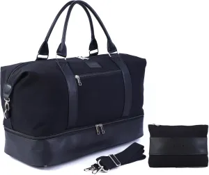 Weekender Travel Bag for Women & Men - Large Overnight Duffel Bag with Shoes Compartment & Toiletry Bag - Waterproof Weekender Bags as Personal Item for Air Travel, Gym, Weekend Getaways (Black)