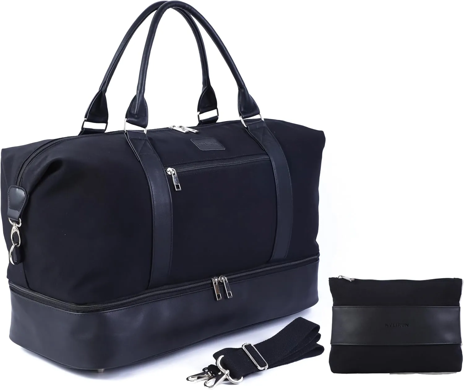 Weekender Travel Bag for Women & Men - Large Overnight Duffel Bag with Shoes Compartment & Toiletry Bag - Waterproof Weekender Bags as Personal Item for Air Travel, Gym, Weekend Getaways (Black)