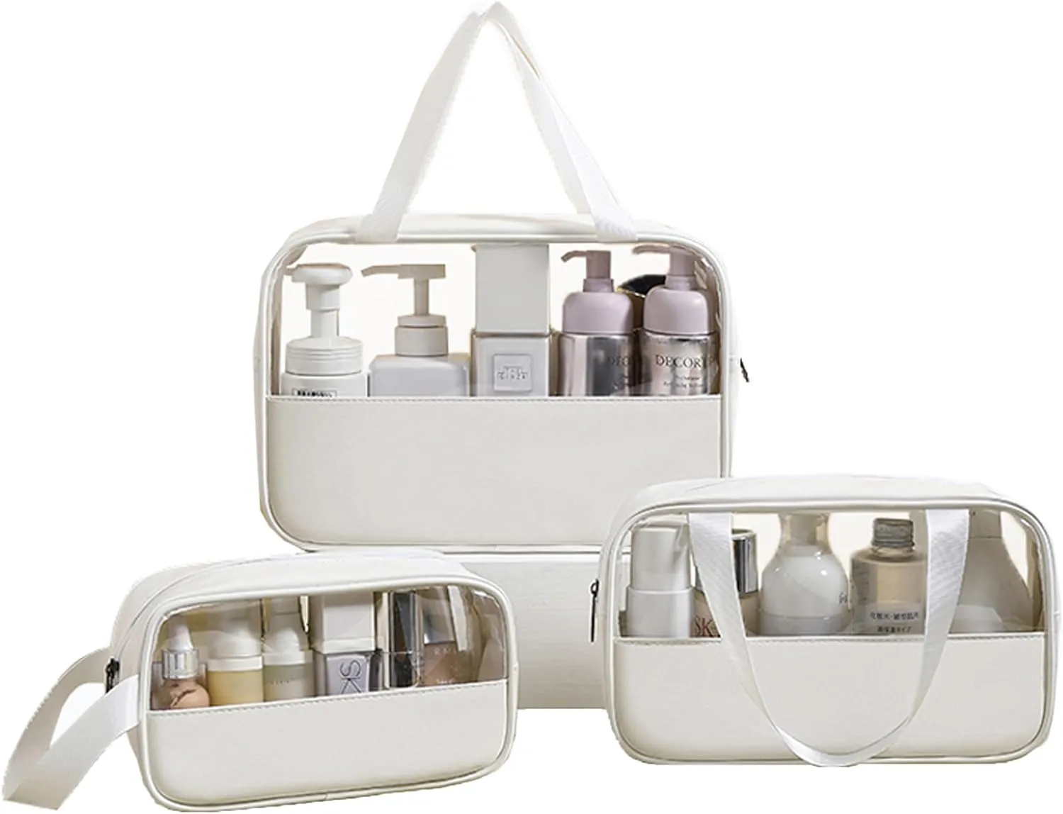 White 3-piece clear makeup bag, waterproof travel makeup bag for makeup and toiletries