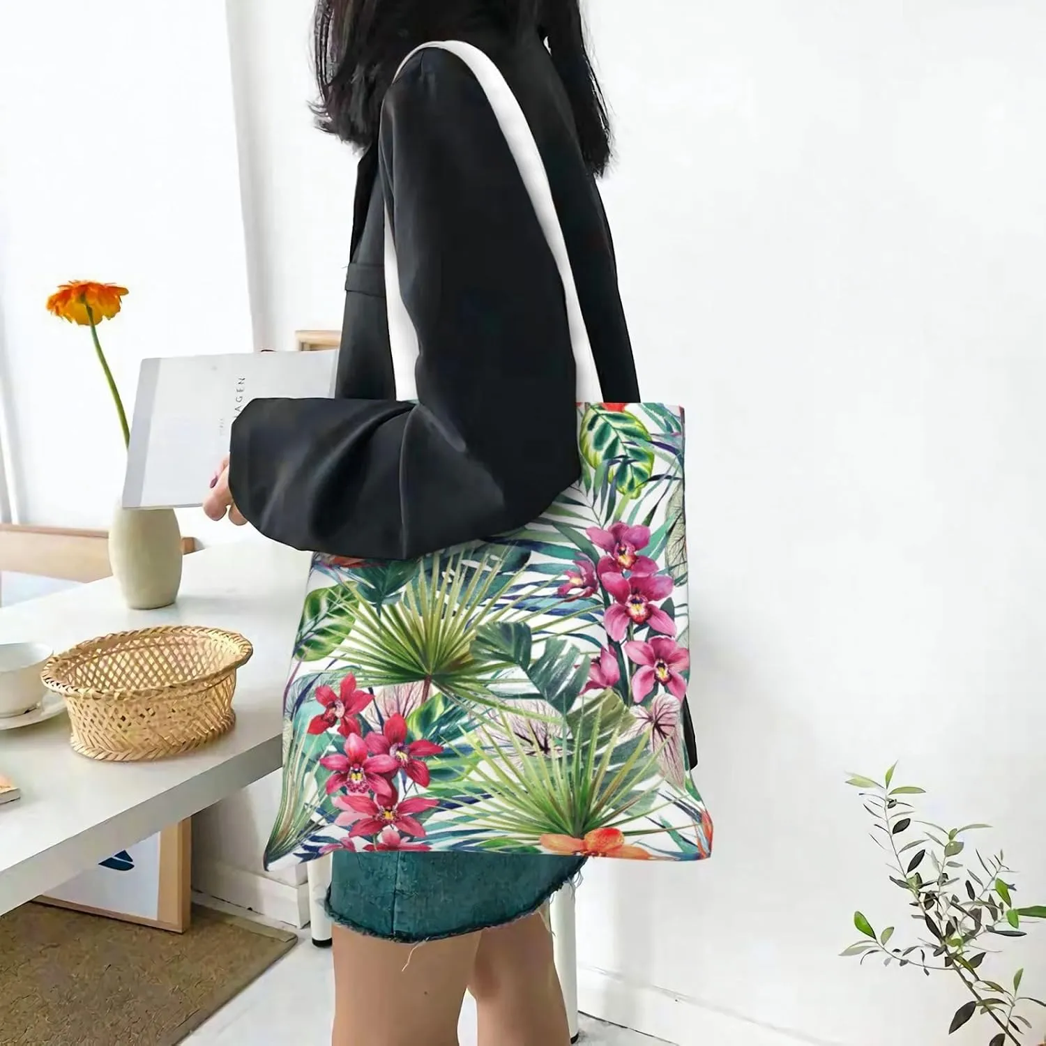 Wild Animals Print Large Canvas Beach Travel Reusable Grocery Shopping Tote Bag Portable Storage Handbag