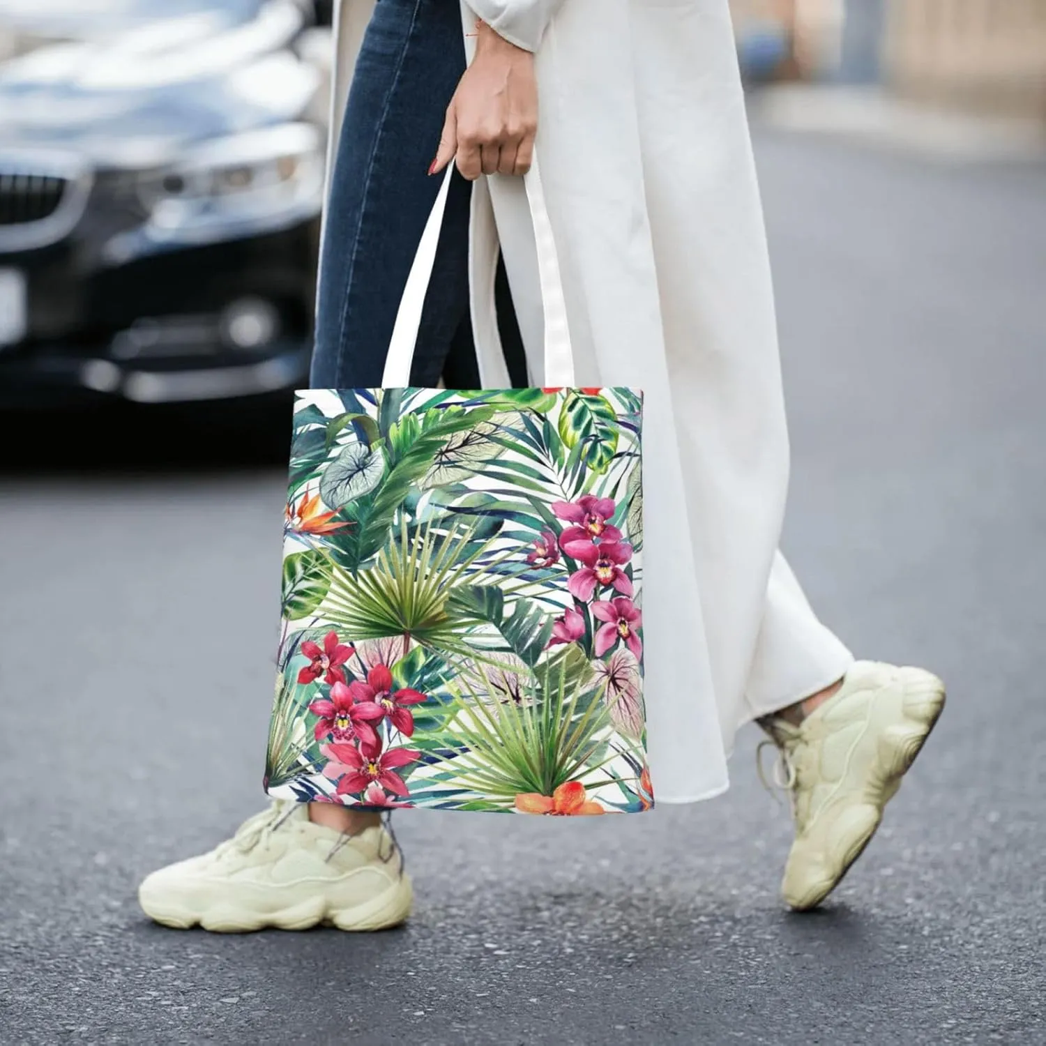 Wild Animals Print Large Canvas Beach Travel Reusable Grocery Shopping Tote Bag Portable Storage Handbag