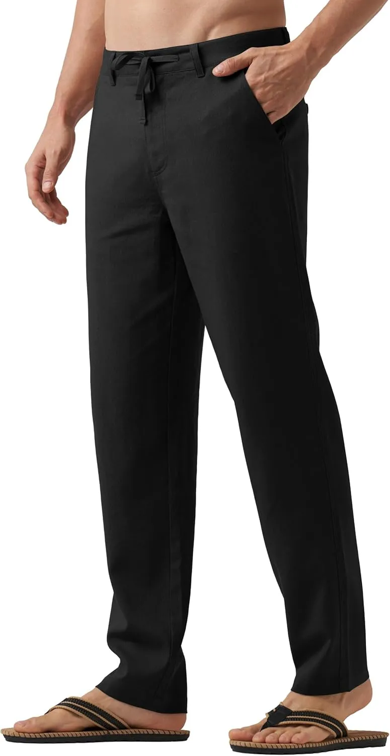 Willit Men's Linen Pants Casual Linen Dress Pants Drawstring Beach Summer Lightweight Trousers 29" 30" 32"
