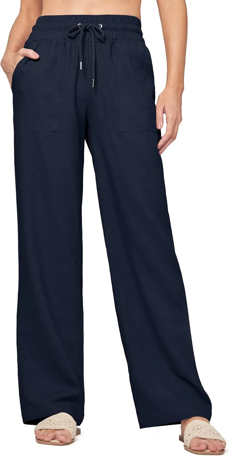 Willit Women Linen Pants Wide Leg Casual Palazzo Pants Cotton Linen Lounge Beach Summer Pants with Pockets 29"/31"/ 33"