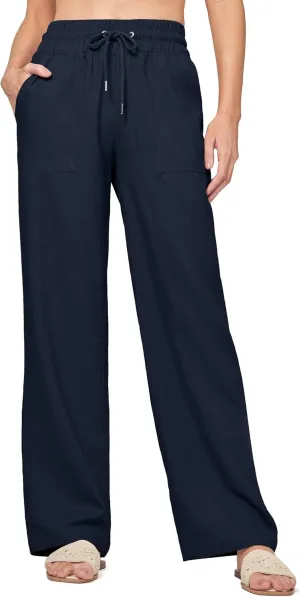 Willit Women Linen Pants Wide Leg Casual Palazzo Pants Cotton Linen Lounge Beach Summer Pants with Pockets 29"/31"/ 33"