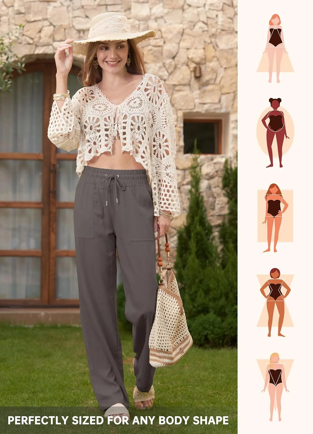 Willit Women Linen Pants Wide Leg Casual Palazzo Pants Cotton Linen Lounge Beach Summer Pants with Pockets 29"/31"/ 33"