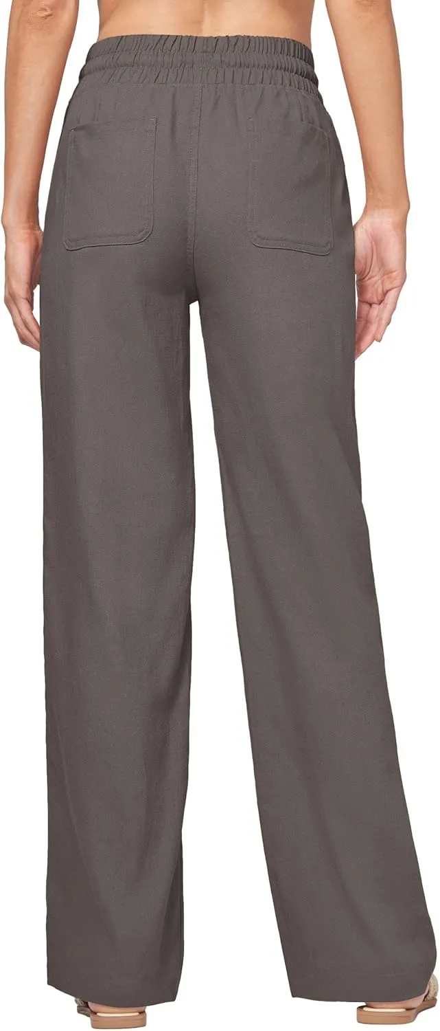 Willit Women Linen Pants Wide Leg Casual Palazzo Pants Cotton Linen Lounge Beach Summer Pants with Pockets 29"/31"/ 33"