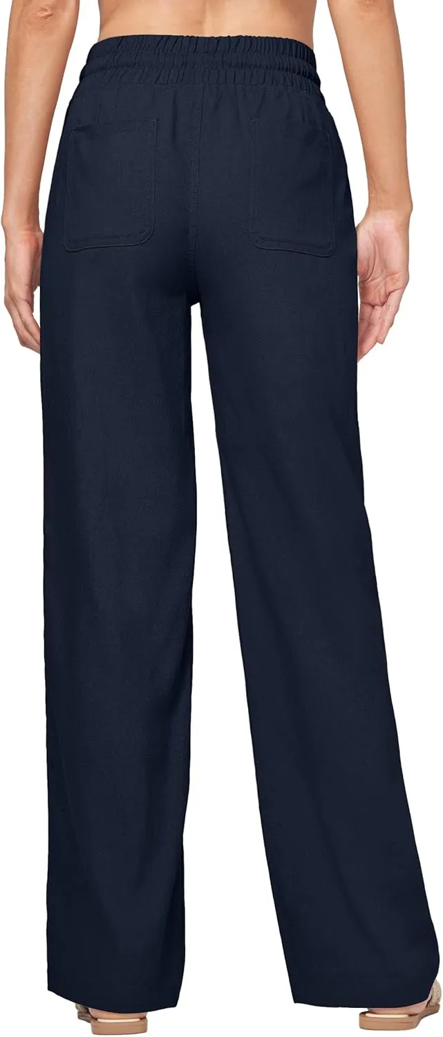 Willit Women Linen Pants Wide Leg Casual Palazzo Pants Cotton Linen Lounge Beach Summer Pants with Pockets 29"/31"/ 33"