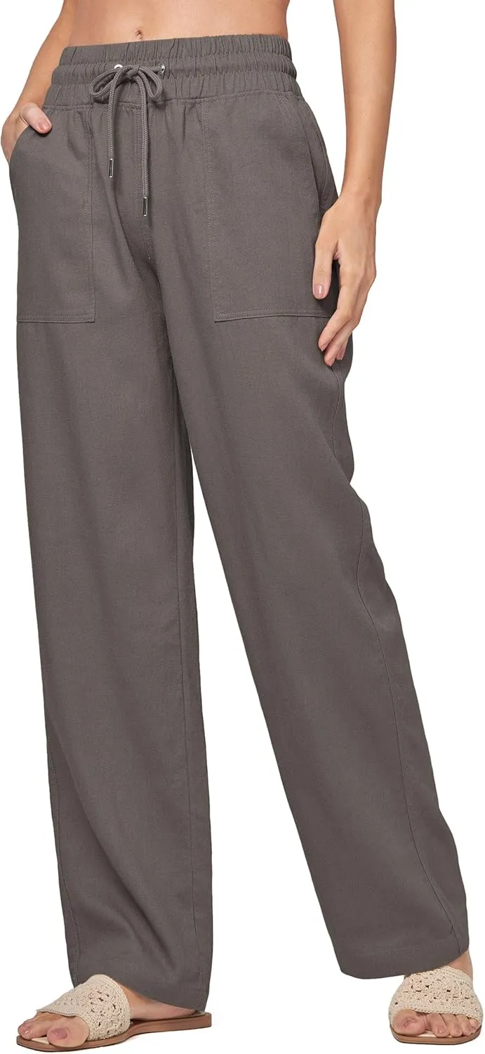 Willit Women Linen Pants Wide Leg Casual Palazzo Pants Cotton Linen Lounge Beach Summer Pants with Pockets 29"/31"/ 33"