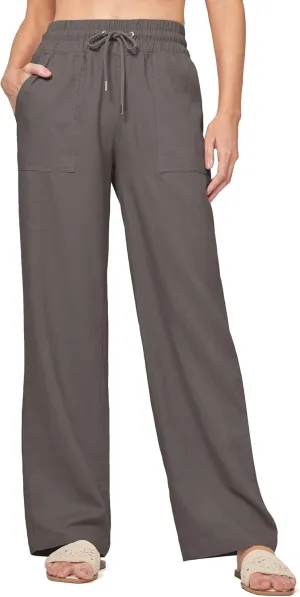 Willit Women Linen Pants Wide Leg Casual Palazzo Pants Cotton Linen Lounge Beach Summer Pants with Pockets 29"/31"/ 33"