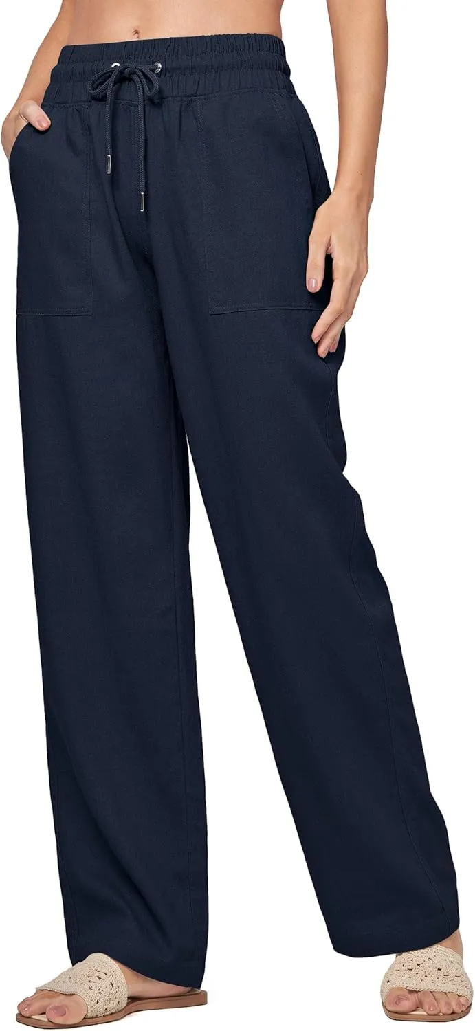 Willit Women Linen Pants Wide Leg Casual Palazzo Pants Cotton Linen Lounge Beach Summer Pants with Pockets 29"/31"/ 33"