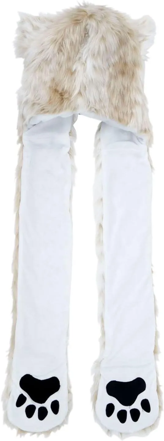 Winter Warm Plush Faux Fur Animal Paws Hat Hoods Gloves Scarf