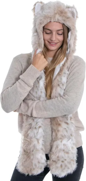 Winter Warm Plush Faux Fur Animal Paws Hat Hoods Gloves Scarf