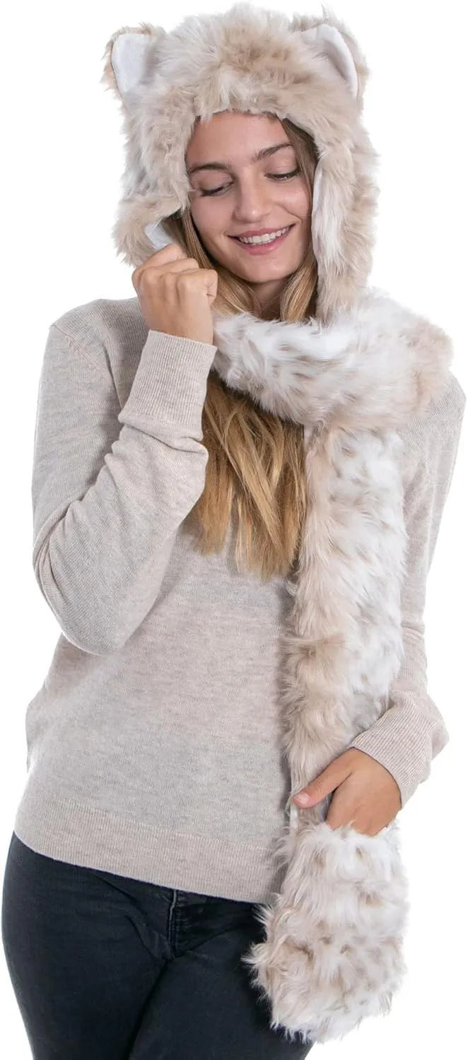 Winter Warm Plush Faux Fur Animal Paws Hat Hoods Gloves Scarf