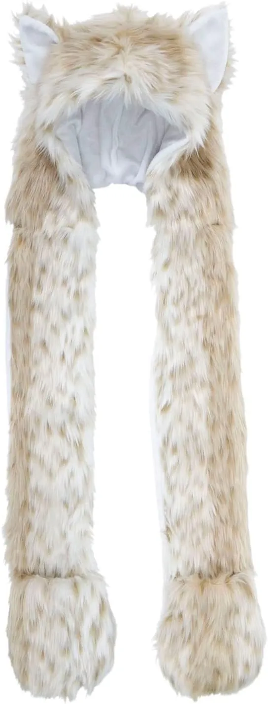 Winter Warm Plush Faux Fur Animal Paws Hat Hoods Gloves Scarf