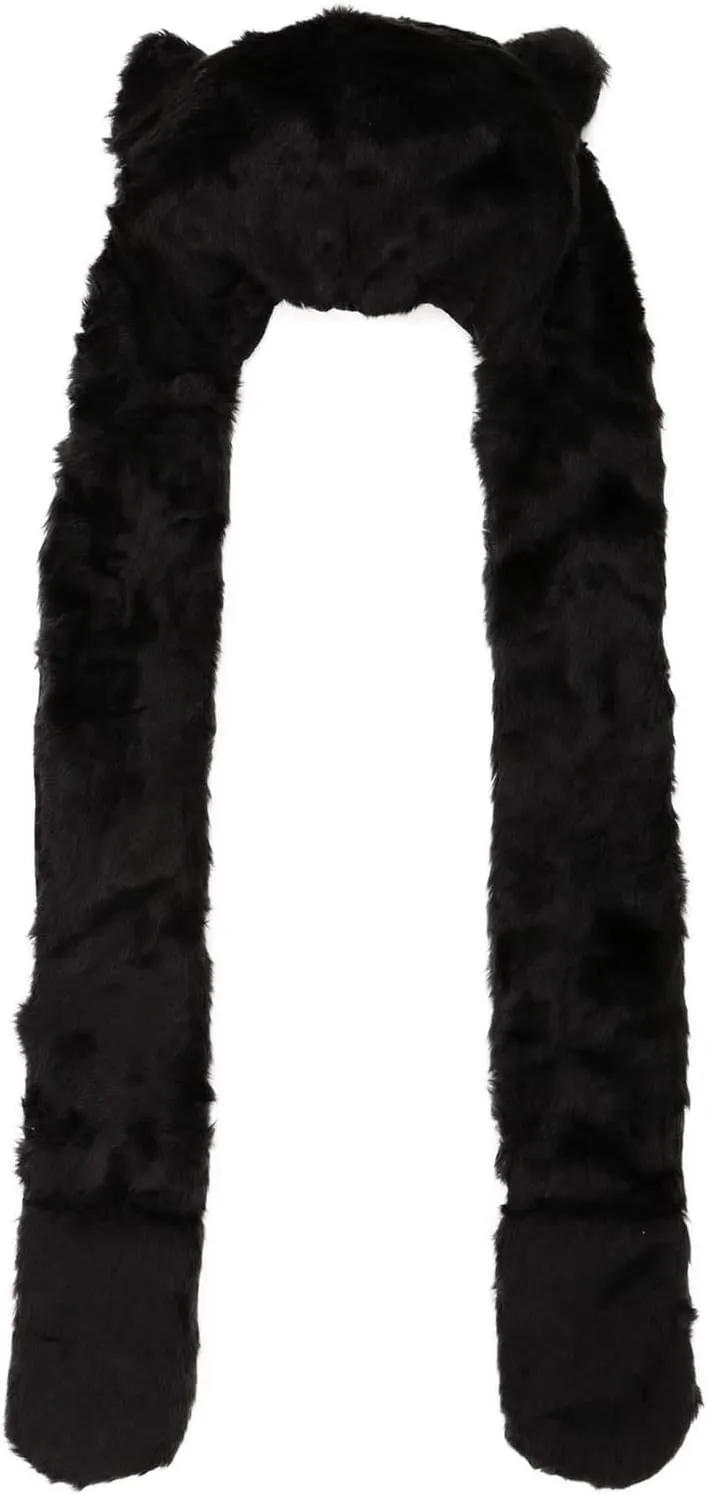 Winter Warm Plush Faux Fur Animal Paws Hat Hoods Gloves Scarf