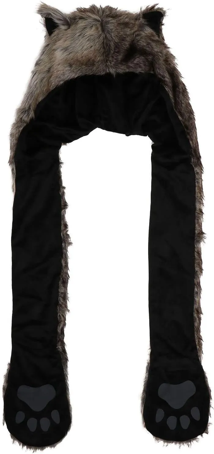 Winter Warm Plush Faux Fur Animal Paws Hat Hoods Gloves Scarf