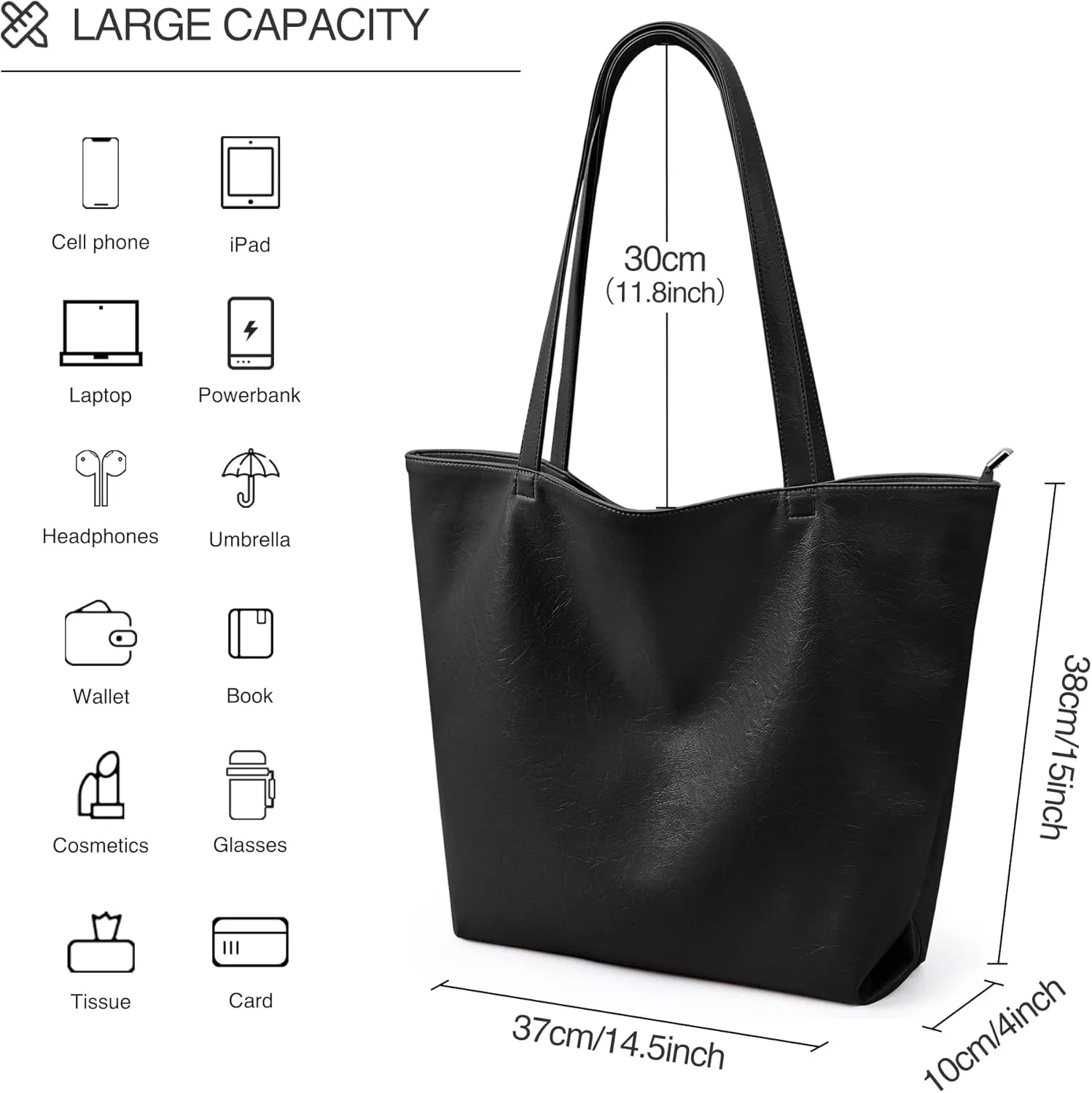 WLLWOO WLLWOO Soft PU Leather Tote Bag for Women Large Casual Hobo Handbags with Zipper Shoulder Work Bag Travel Purse