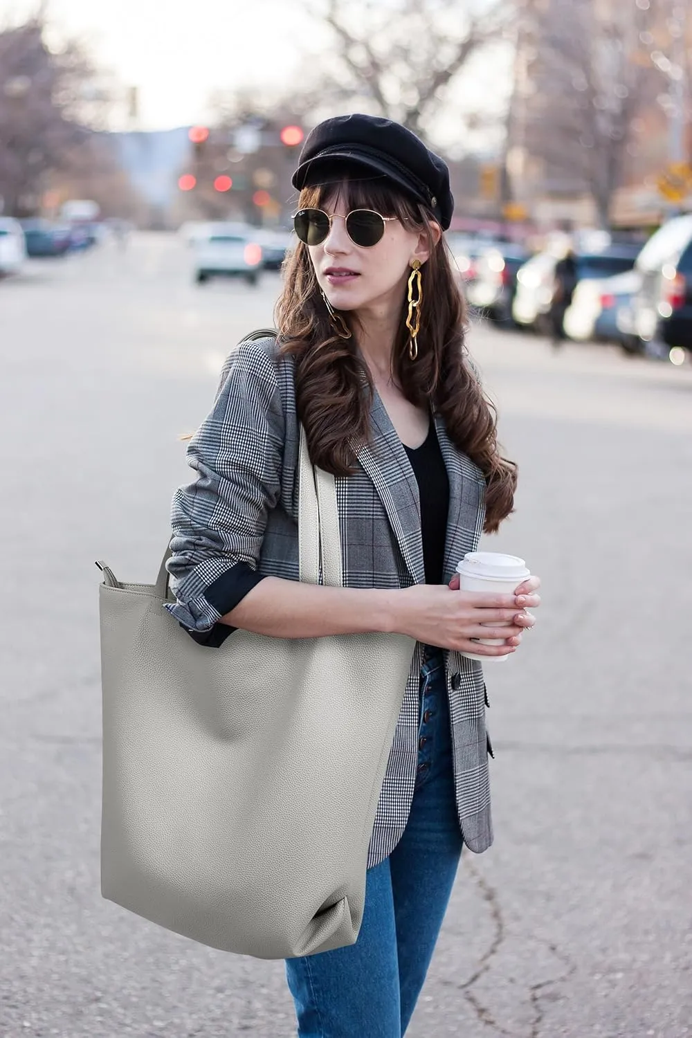 WLLWOO WLLWOO Soft PU Leather Tote Bag for Women Large Casual Hobo Handbags with Zipper Shoulder Work Bag Travel Purse