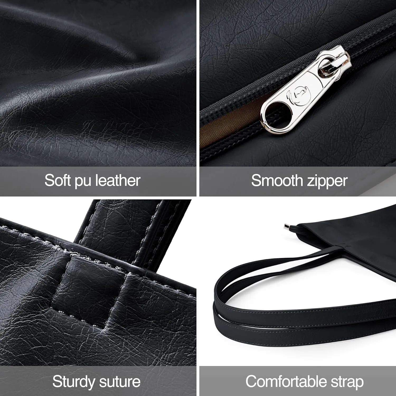 WLLWOO WLLWOO Soft PU Leather Tote Bag for Women Large Casual Hobo Handbags with Zipper Shoulder Work Bag Travel Purse