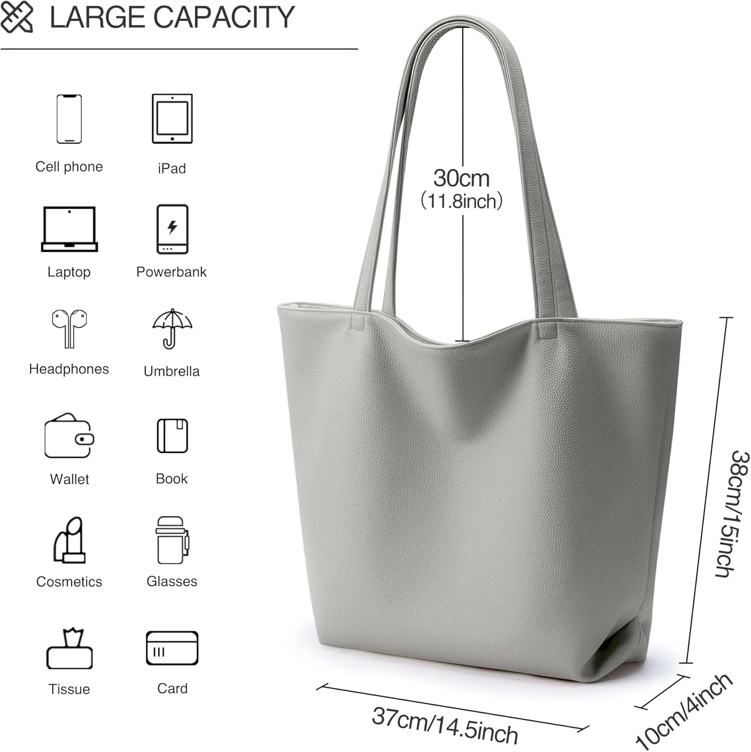 WLLWOO WLLWOO Soft PU Leather Tote Bag for Women Large Casual Hobo Handbags with Zipper Shoulder Work Bag Travel Purse
