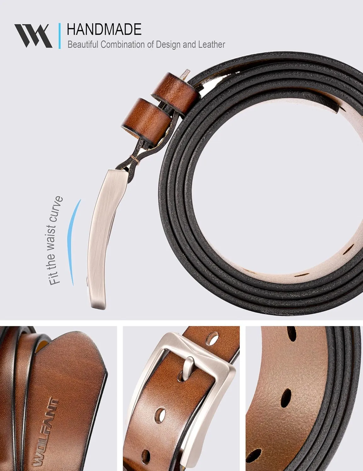 WOLFANT 1.5" Full Grain Leather Belt for Men,100% Italian Solid Durable Leather