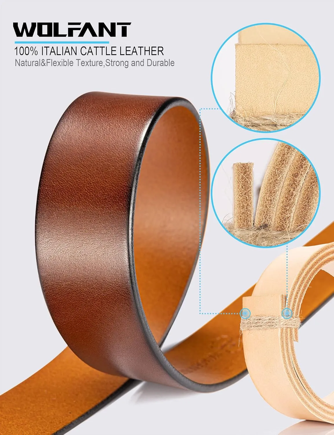 WOLFANT 1.5" Full Grain Leather Belt for Men,100% Italian Solid Durable Leather