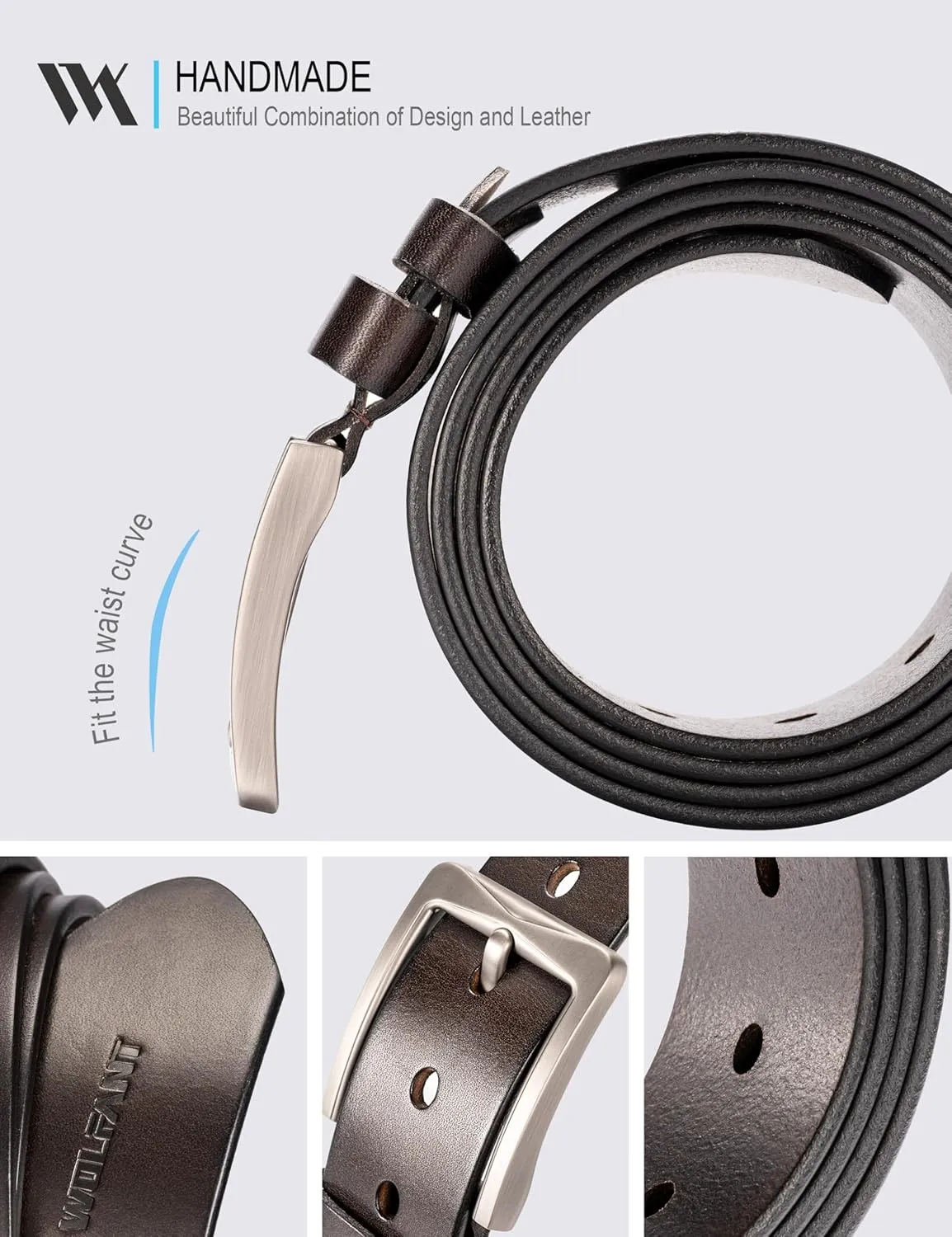 WOLFANT 1.5" Full Grain Leather Belt for Men,100% Italian Solid Durable Leather