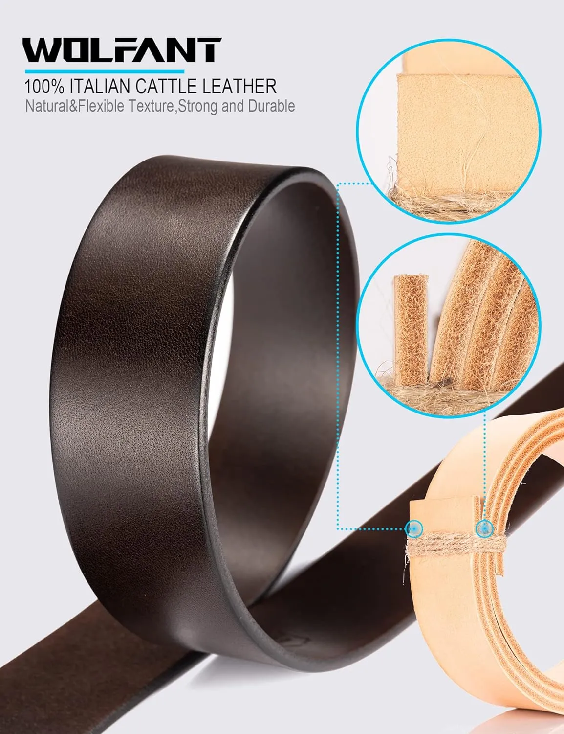 WOLFANT 1.5" Full Grain Leather Belt for Men,100% Italian Solid Durable Leather