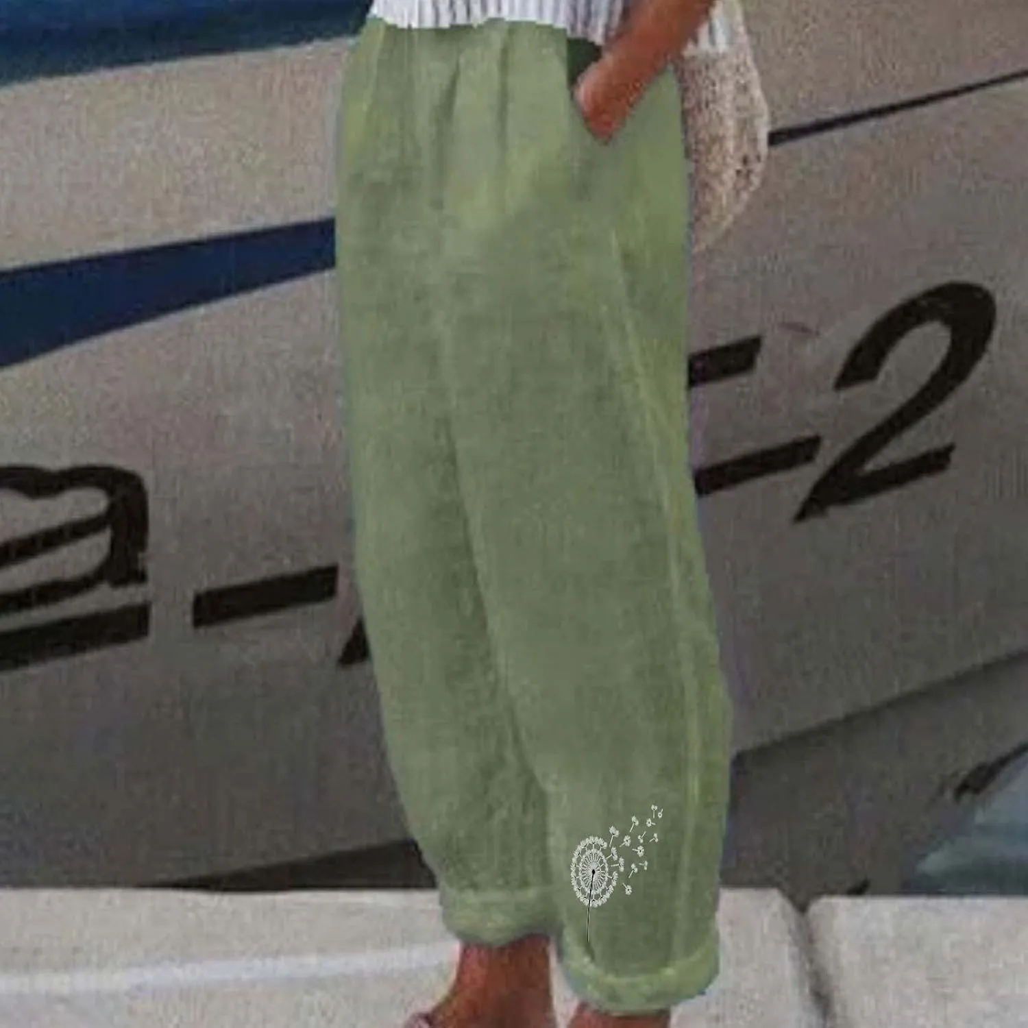 Women Cotton Linen Baggy Pants Summer Drawstring Casual Printed Lounge Pant 2025 Beach Vacation Pant with Pockets