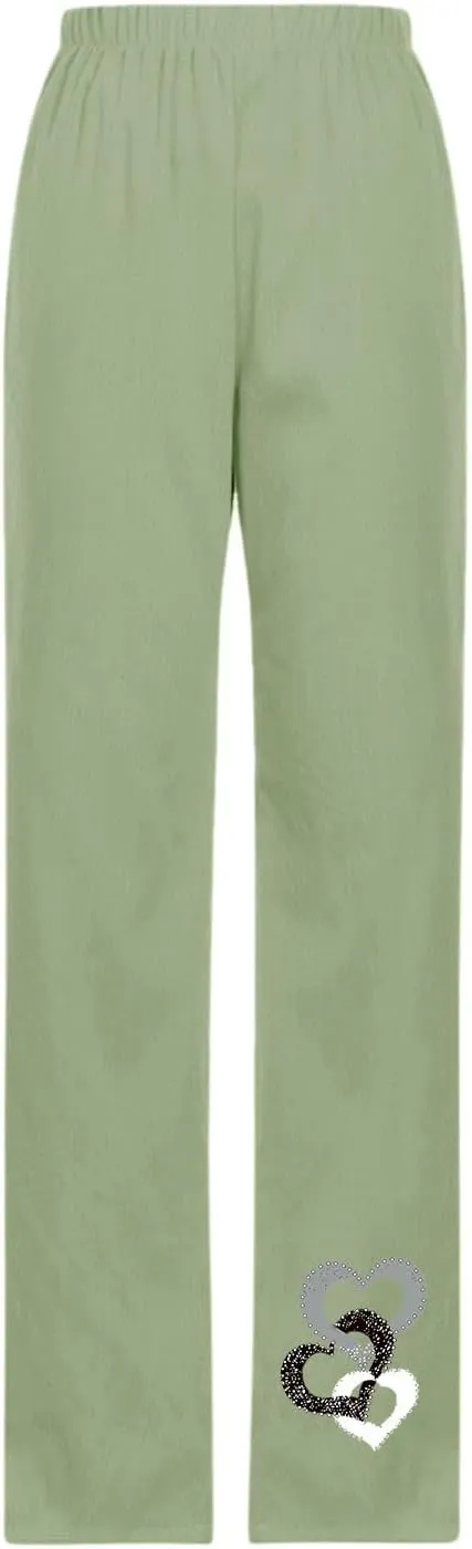 Women Cotton Linen Baggy Pants Summer Drawstring Casual Printed Lounge Pant 2025 Beach Vacation Pant with Pockets
