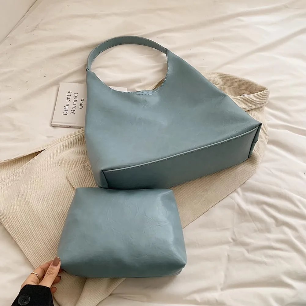 Women Fashion Shoulder Bag PU Leather Leisure Tote Handbag Large Capacity Vintage Tote Handbag Daily Bag with Purs