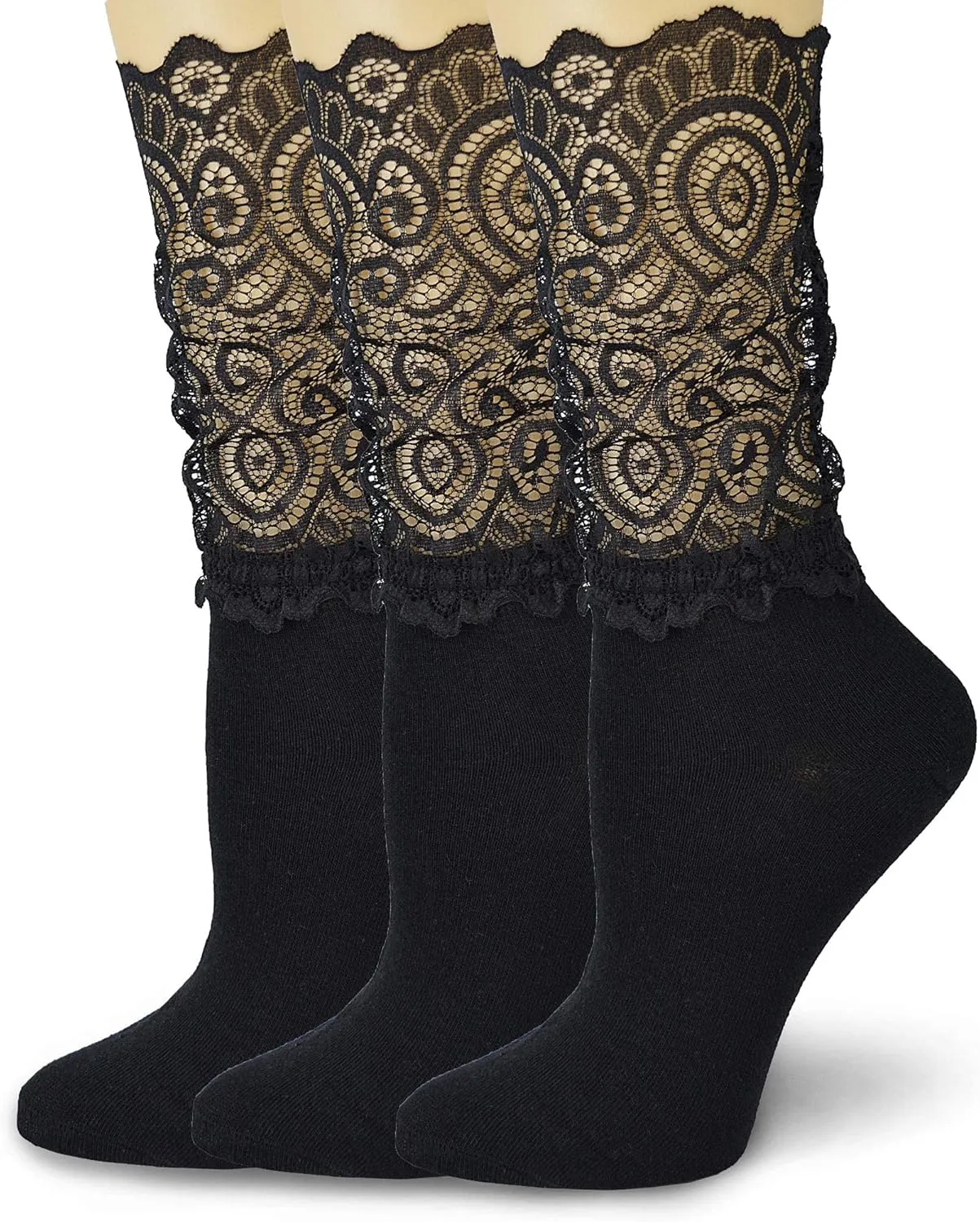Women Lace Socks - Transparent Mesh Ruffle Dress Sock 3 Pairs