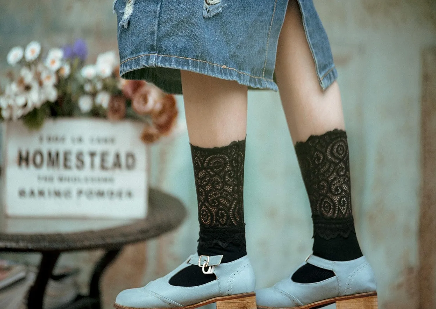 Women Lace Socks - Transparent Mesh Ruffle Dress Sock 3 Pairs