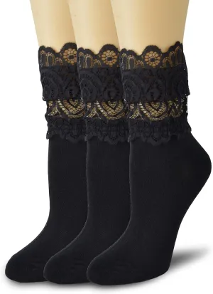 Women Lace Socks - Transparent Mesh Ruffle Dress Sock 3 Pairs