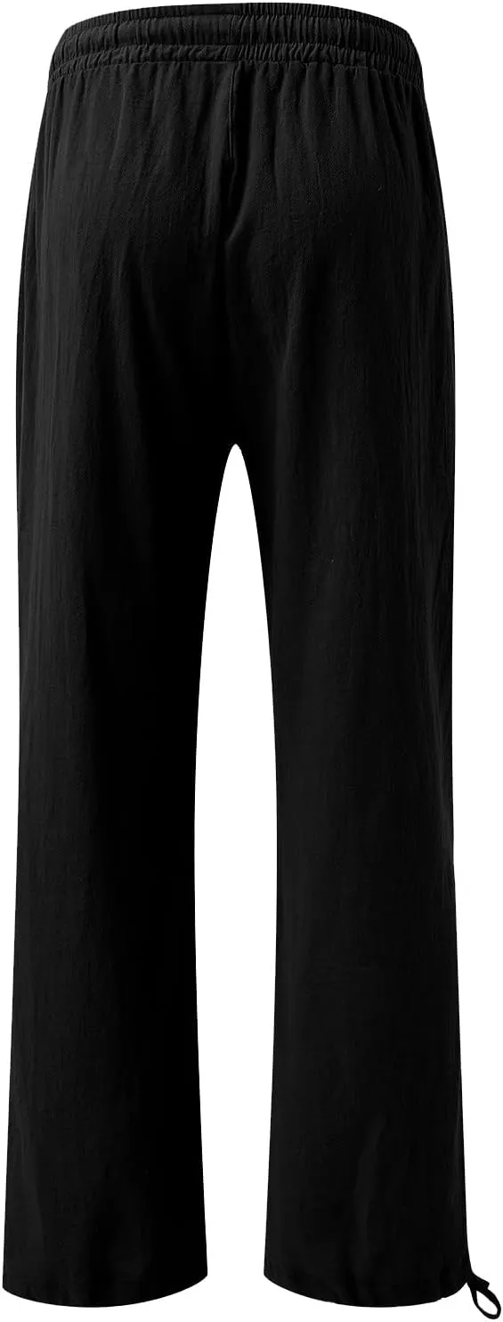 Women Linen Palazzo Pants Summer Comfy Flowy Wide Leg High Waist Casual Loose Beach Lounge Pant Trouser