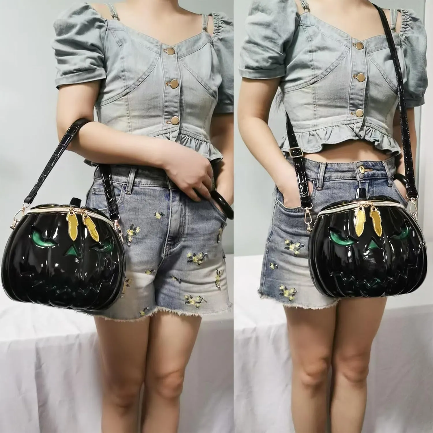 Women Pumpkin Shaped Crossbody Shoulder Bag Unique Weird PVC Handbag Novelty Halloween Pumpkin Purse