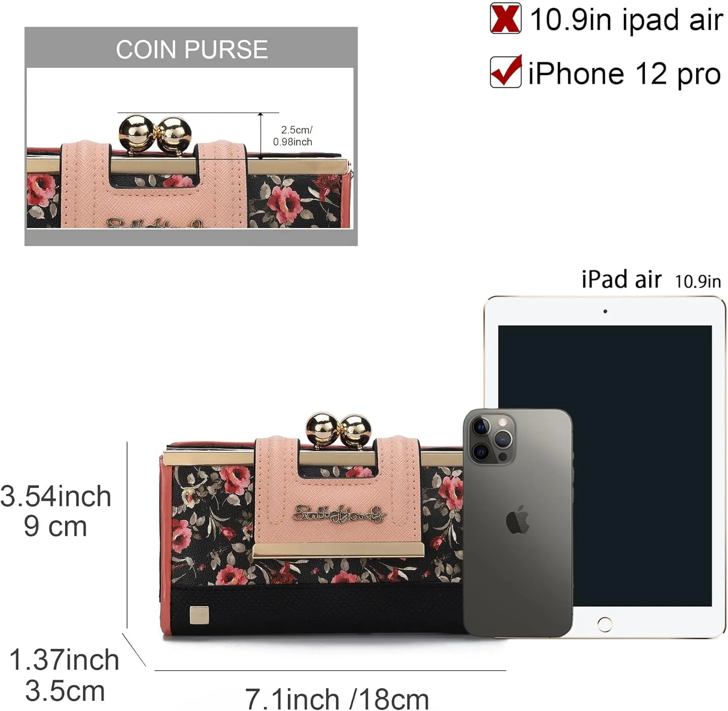 Women Wallet Leather Large Capacity Women's Handbag Large Capacity Long Wallet, with 10-card slots and clips