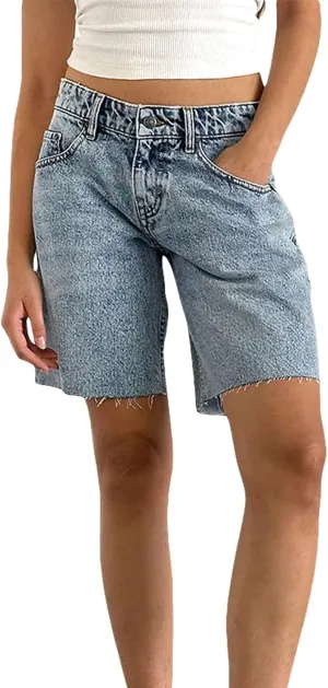 Women Y2k Denim Carpenter Shorts Vintage Low Waisted Wide Leg Baggy Jean Shorts with Pockets Retro Loose Fit Long Jorts