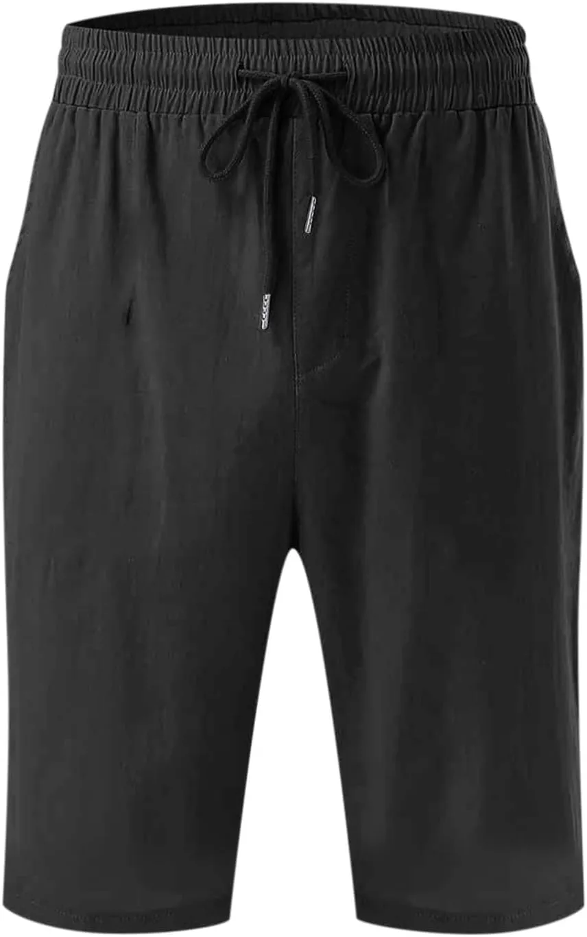 Womens Cargo Shorts Elastic Drawstring Waist Wide Leg Casual Summer Knee Pants with Pockets Walking Lounge Long Short