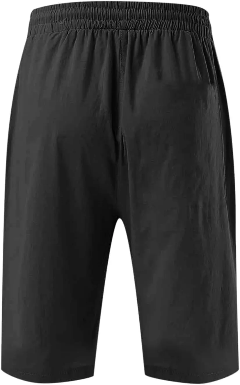 Womens Cargo Shorts Elastic Drawstring Waist Wide Leg Casual Summer Knee Pants with Pockets Walking Lounge Long Short