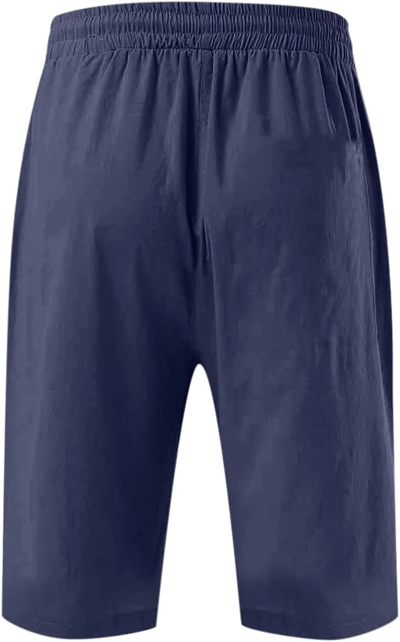 Womens Cargo Shorts Elastic Drawstring Waist Wide Leg Casual Summer Knee Pants with Pockets Walking Lounge Long Short
