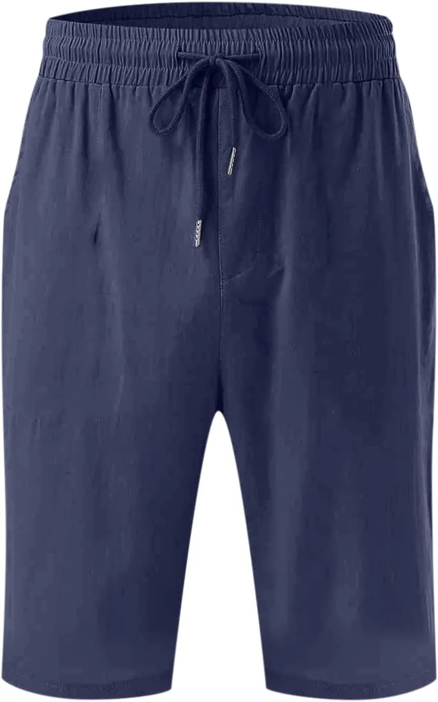 Womens Cargo Shorts Elastic Drawstring Waist Wide Leg Casual Summer Knee Pants with Pockets Walking Lounge Long Short