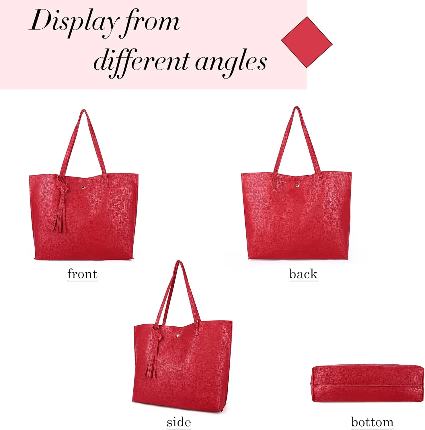 Women's Faux PU Leather Tote Shoulder Purses Bag for women, Big Capacity Tassel Handbag