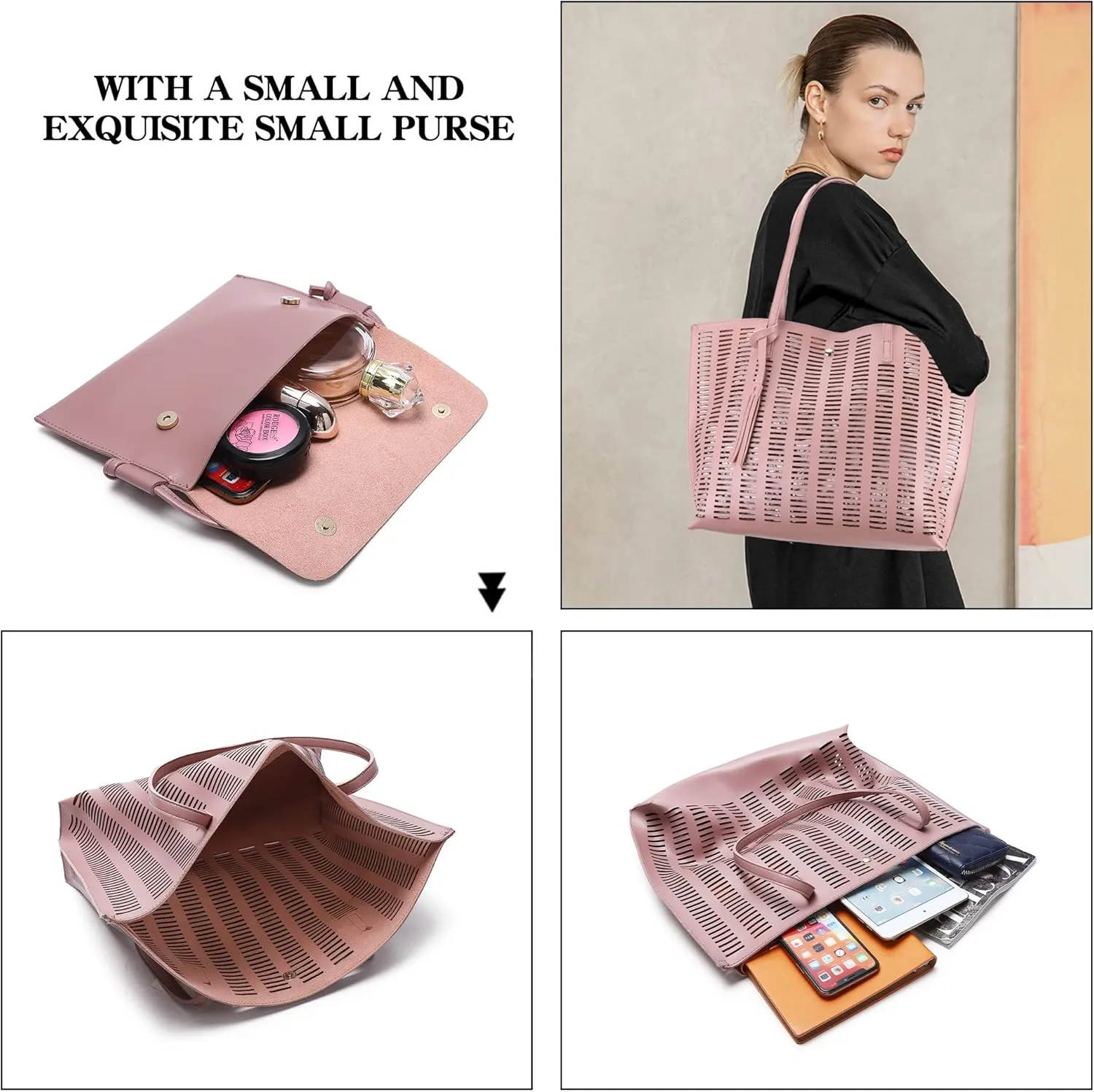 Women's Faux PU Leather Tote Shoulder Purses Bag for women, Big Capacity Tassel Handbag