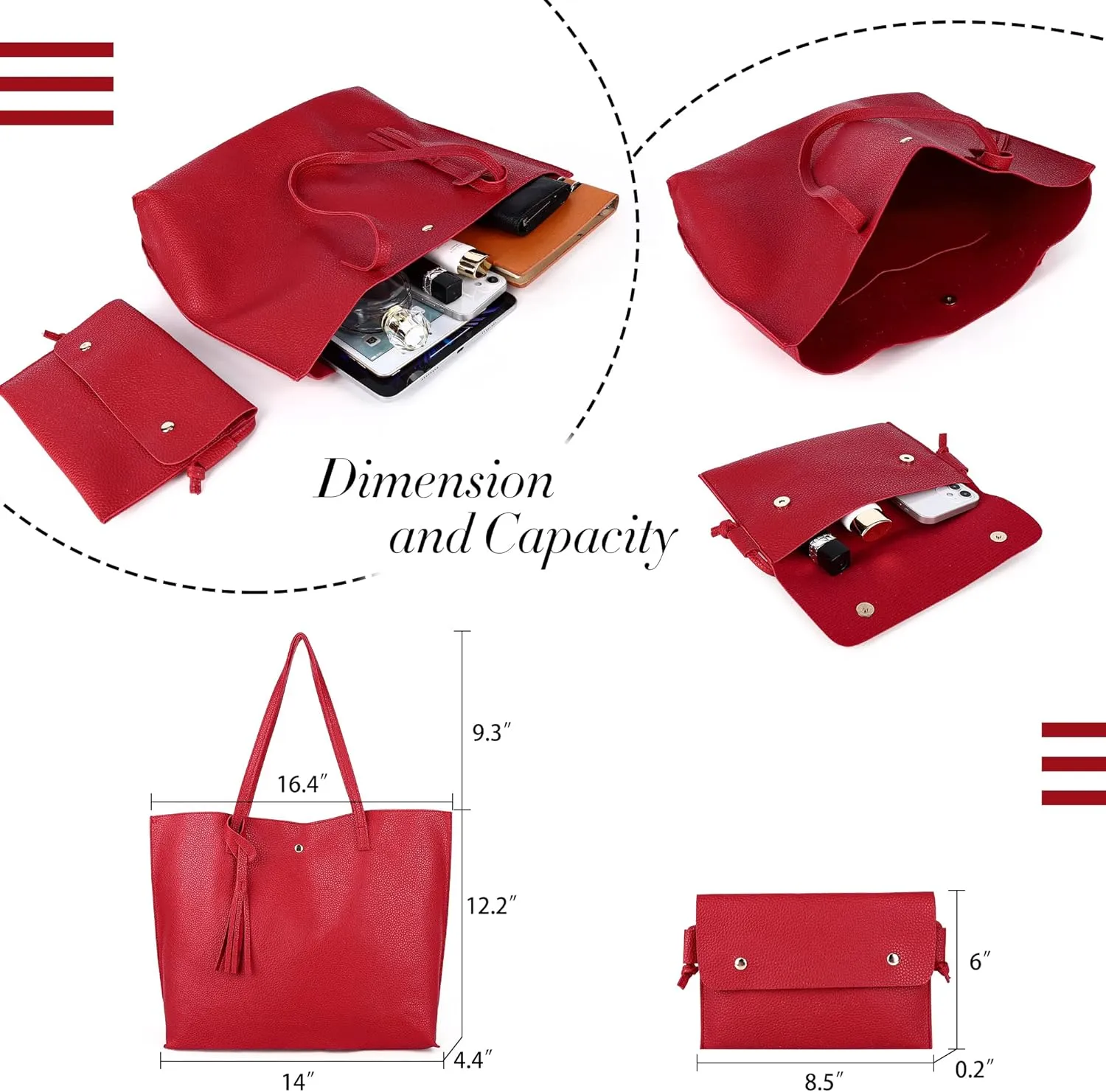 Women's Faux PU Leather Tote Shoulder Purses Bag for women, Big Capacity Tassel Handbag