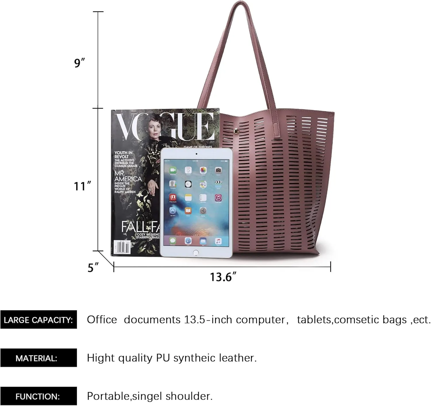 Women's Faux PU Leather Tote Shoulder Purses Bag for women, Big Capacity Tassel Handbag