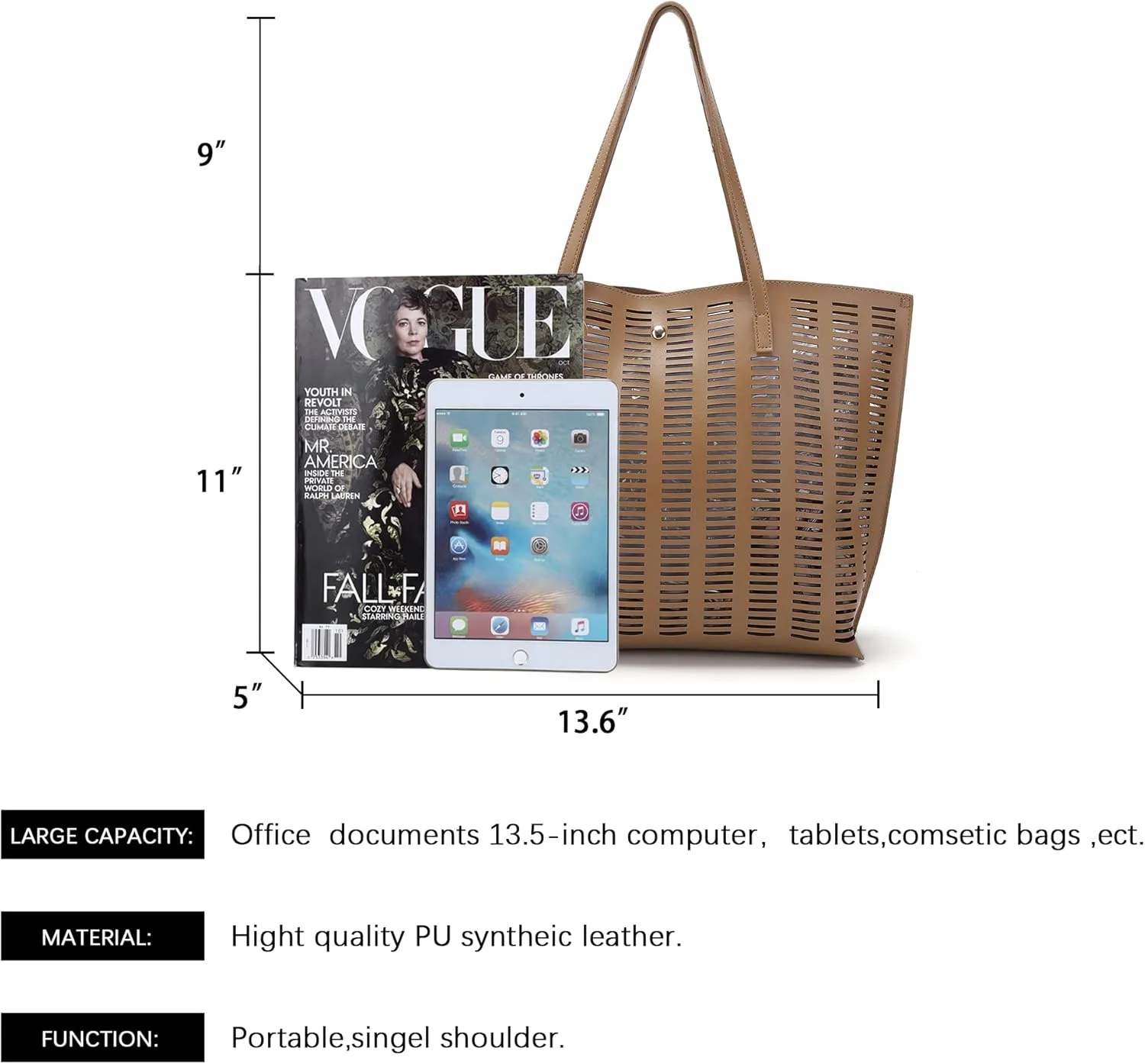 Women's Faux PU Leather Tote Shoulder Purses Bag for women, Big Capacity Tassel Handbag