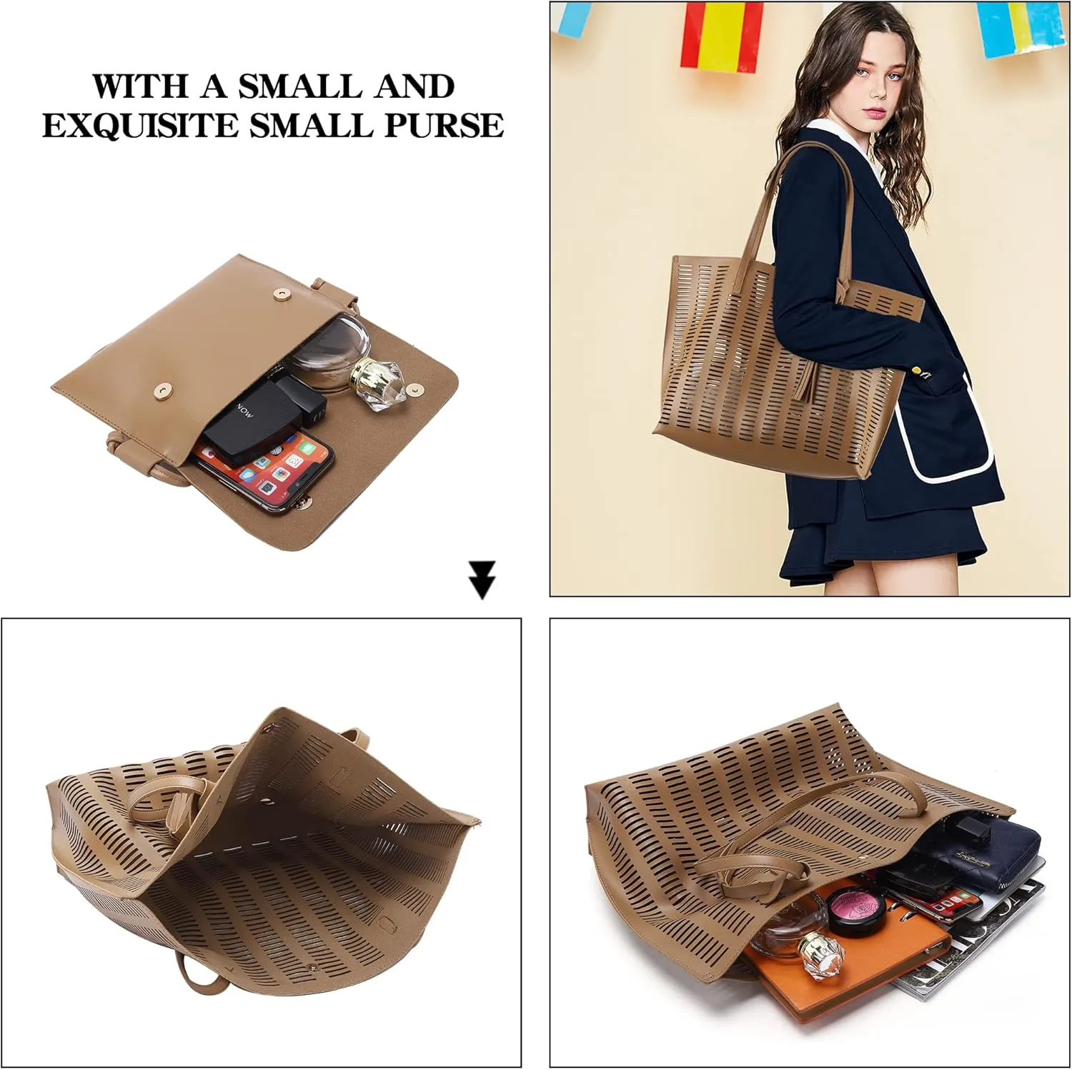 Women's Faux PU Leather Tote Shoulder Purses Bag for women, Big Capacity Tassel Handbag