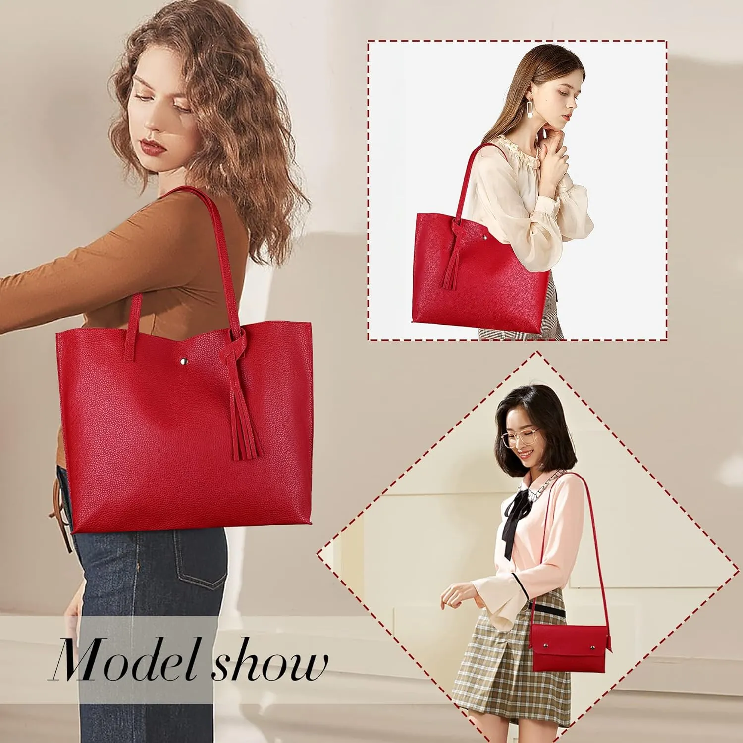 Women's Faux PU Leather Tote Shoulder Purses Bag for women, Big Capacity Tassel Handbag