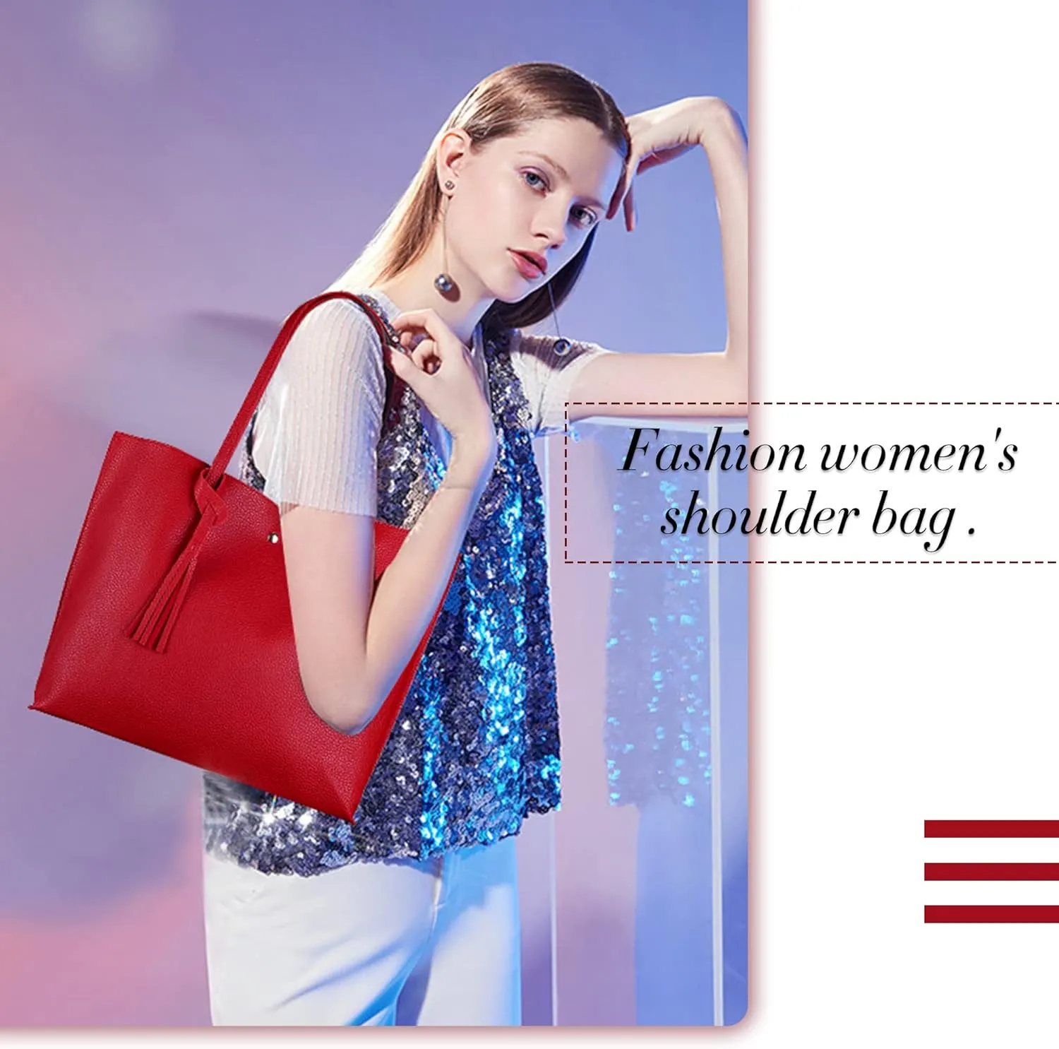 Women's Faux PU Leather Tote Shoulder Purses Bag for women, Big Capacity Tassel Handbag